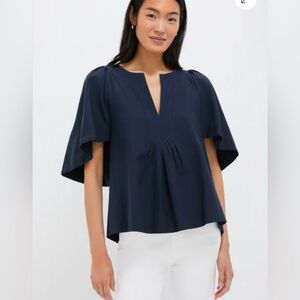 Pomander Place Navy Finley Flutter Sleeve Top Cotton Minimalist Oversized